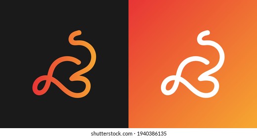Logotipo de letra B con estilo dibujado a mano y concepto lineal en degradado naranja