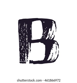 Letter B logo hand drawn with dry brush. Manual tracing with clean lines. Not auto trace. Vector grunge style design elements for T-shirt, label, badge, card or poster.