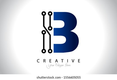 Letter B Logo Icon Design With Circuit Shape. Initial B logo design minimal clean and simple.