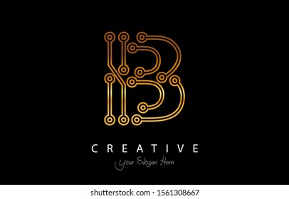 Letter B Logo Icon Design With Circuit Shape. luxury logo design with gold color for your brand.