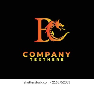 letter B logo icon with dragon design vector-fire color black background