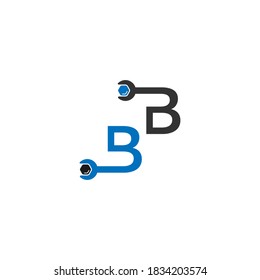 Letter B  logo icon forming a wrench and bolt design concept