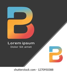 Letter B logo icon, red, blue, and orange gradient color, black and white background. -Vector