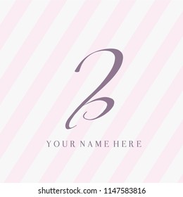 Letter b logo isolated on pink retro stripes background.Script lettering style  vector icon.Hand drawn initial B illustration.