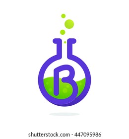 Letter B logo in laboratory beaker. Vector elements for science, biology, physics or chemistry design.