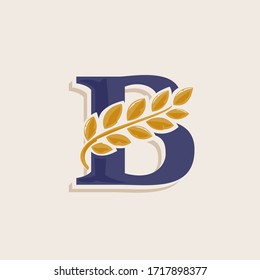 Letter B logo with laurel wreath. Classic serif font with line shadow. Vector icon perfect for boutique labels, sport posters, luxury identity, etc.
