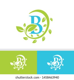 Letter B Logo with leaves Design Illustration Vector Template, Suitable for Creative Industries, Multimedia, Entertainment, Education, Shops and related businesses