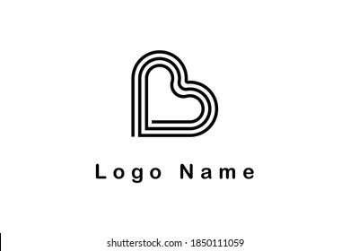 letter b logo with love shape for your brand identity, striped style concept design vector graphic