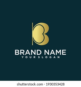 logotipo de letra B con estilo emblema de forma de amor, color gradiente dorado, vector premium.