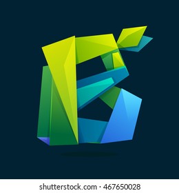 Letter B logo in low poly style with green leaves. Ecology vector design for presentation, web page, app icon, card, labels or posters.