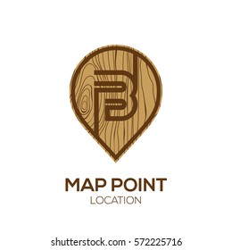 Letter B Logo Map Point Location with wooden texture,Pin maps symbol