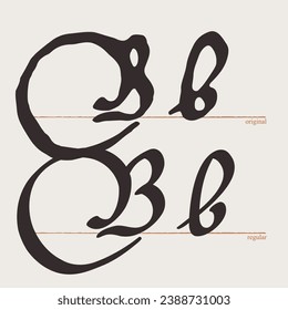 Letter B logo. Medieval script type. Original and regular calligraphy. Middle Ages Gothic set. Vintage blackletter Germanic font for fairytale, Fraktur headline, oldschool header, heraldry manuscript.