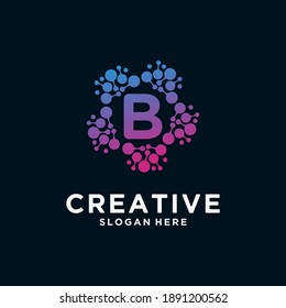 LETTER B logo monogram with dot concept. Universal colorful biotechnology molecule atom DNA chip. research, science, medical, logotype vector