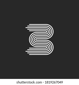 Letter B Logo Monogram Initial, Smooth Parallel Thin Lines, Curved Linear Shape Typography Mark