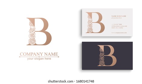 Letter B logo or monogram. For your business. Vector sign. Floral style, beautiful roses. Personal logo.