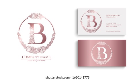 Logotipo o monograma de la letra B. Para su negocio. Signo vectorial. Estilo floral, bellas rosas. Logo personal.