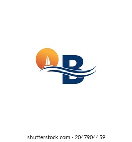 Letter B logo with ocean landscape icon template vector