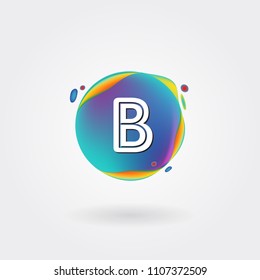 Letter B Logo on the colorful background. A Letter Alphabet Design with colorful splat and liquid background.