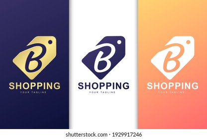 Letter B logo in price tag. Simple Shopping logo concept
