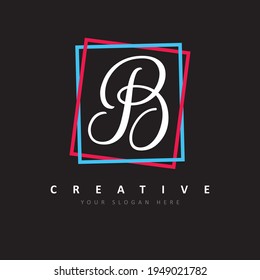 Logo de la letra B con diseño de marco rojo y azul