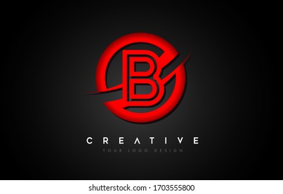 Logo de la letra B con un diseño de Swoosh del Círculo Rojo. Ilustración de vectores de diseño de letras mayúsculas creativas.