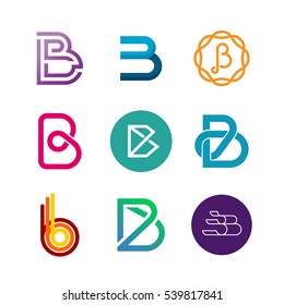 Letter B logo set. Color icon templates design. Set of colorful B letter symbols.