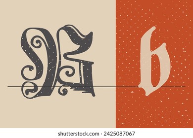 Letter B logo set. Medieval Polish blackletter calligraphy. 15th century Schwabacher Gothic type. Old German style font for fairy tale, premium newspaper headline, magic testament, heraldry manuscript