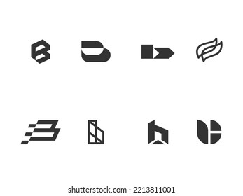 Letter B Logo set, Logo Letter B set modern and creative branding idea collection for business company. simple logos, minimalist, abstract vector design, icon and favicon for brand identity, logo B