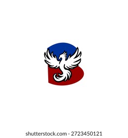 Letter B logo shaped like a rising phoenix bird. Bold vector symbol for rebirth, strength, insurance, and investment company branding