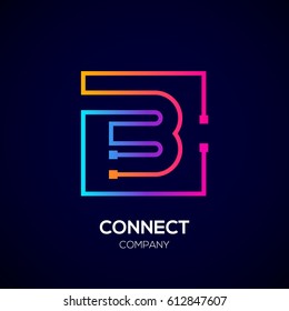 Letter B logo, Square shape, Colorful, Technology and digital abstract dot connection