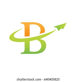 Letter B logo swash with paper airplane