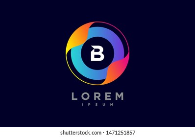 letter B logo technology design template. dark blue, blue and orange gradient Color round creative sign. Universal vector icon. Digital Concepts and Circles, Connections and Networks Icons.