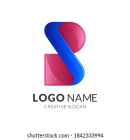 letter B logo template with 3d red and blue color style