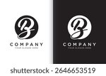 letter b logo template in black and white color. Modern trendy initial luxury b letter logo design with circle shape. Modern unique creative b logo design vector template.
