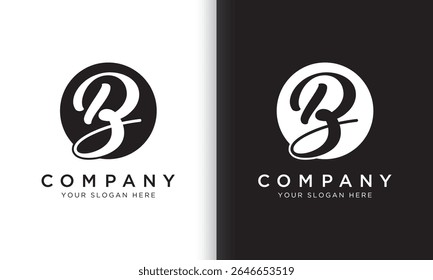letter b logo template in black and white color. Modern trendy initial luxury b letter logo design with circle shape. Modern unique creative b logo design vector template.