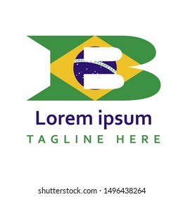 Letter B logo template with Brazil color style vector design