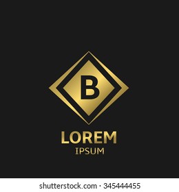 Letter B logo template with golden frame. Vector illustration