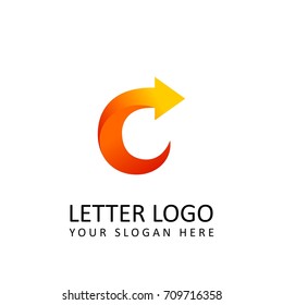 letter B logo template orange round ribbon with arrow head