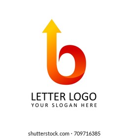 letter B logo template orange round ribbon with arrow head
