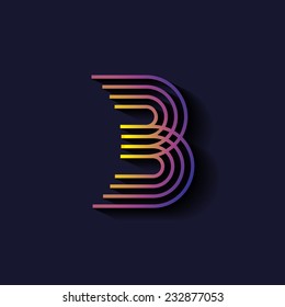 Letter B Logo Template. Parallel Lines Style With Shadow.