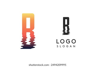 Letter B logo template, sunset reflection on water or sunset path logotype design for creative agencies, environment groups, design studios, tech companies, startups. Vector illustration