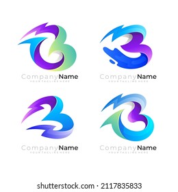 Logo de la letra B y combinación de diseño de trueno, color azul
