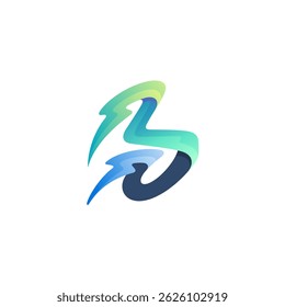 Letter B logo with thunder design template, blue color