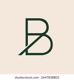 Letter B logo trendy monogram linear calligraphic lettering for business cards. Fashion brand logo