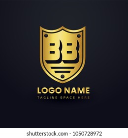 Letter B and Letter B Logo Vector with Gold Emblem Shield Design Abstract.