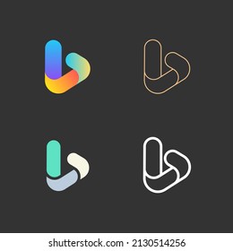 Letter B logo vector set. Abstract icons, signs, logotypes in different styles isolated on black background.