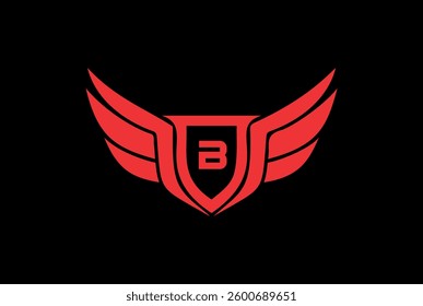 Letter B Logo Vector with Wings And Shield - shield icon with letter B and wings.