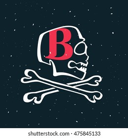 Letter B logo in vintage style skull. Vector design for banner, flag, t-shirt, labels or posters.