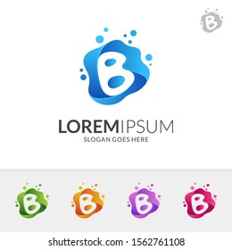 Letter B Logo With Water Bubble In Various Color Option, Initial Letter For Your Company Name, Letter mark Logo Template Ready For Use, Modern monogram Logo, Flowing Liquid Vector