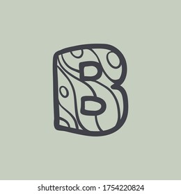 Letter B logo with waves line pattern. Perfect font for water or desert design, landscape print, travel card and ecology concepts, etc.